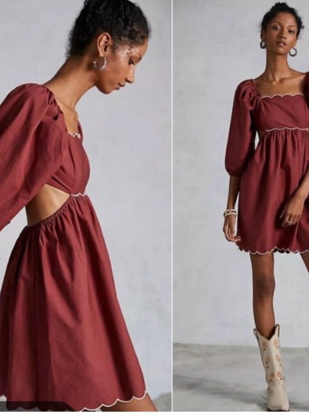 Anthropologie forever that girl Burgundy Scallop-Trim Mini Dress SIZE S